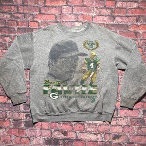 VTG 90s NUTMEG GREEN BAY PACKERS BRETT FARVE GREY CREWNECK SZ L SWEATSHIRT